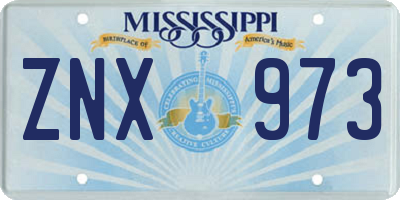 MS license plate ZNX973