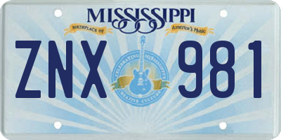 MS license plate ZNX981