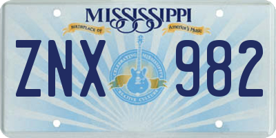 MS license plate ZNX982