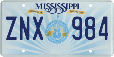 MS license plate ZNX984