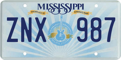 MS license plate ZNX987