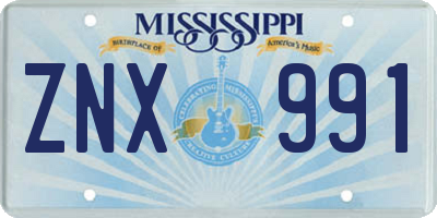 MS license plate ZNX991