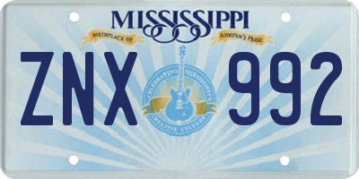 MS license plate ZNX992