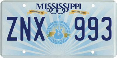 MS license plate ZNX993
