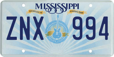 MS license plate ZNX994