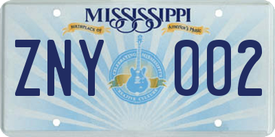 MS license plate ZNY002