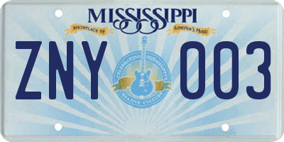 MS license plate ZNY003