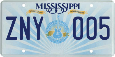 MS license plate ZNY005