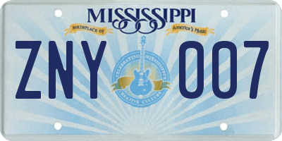 MS license plate ZNY007