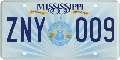 MS license plate ZNY009