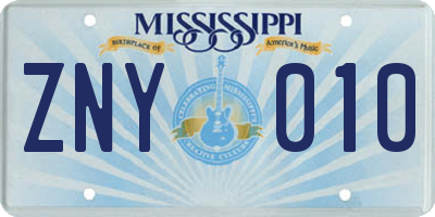 MS license plate ZNY010