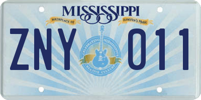 MS license plate ZNY011