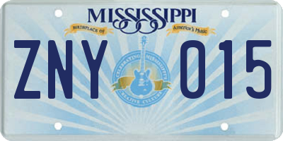 MS license plate ZNY015