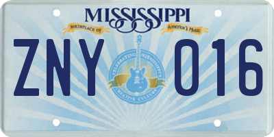 MS license plate ZNY016