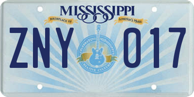 MS license plate ZNY017