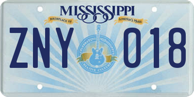 MS license plate ZNY018