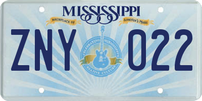 MS license plate ZNY022