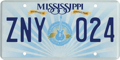 MS license plate ZNY024