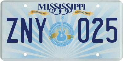 MS license plate ZNY025
