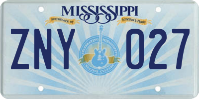 MS license plate ZNY027