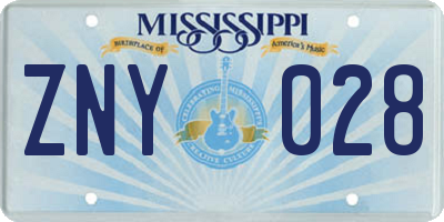 MS license plate ZNY028