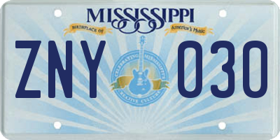MS license plate ZNY030