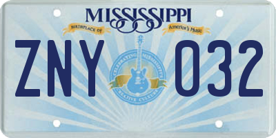 MS license plate ZNY032