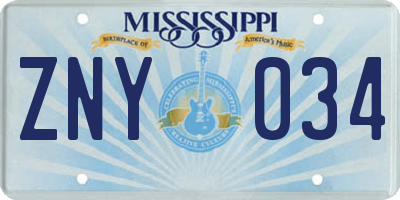 MS license plate ZNY034