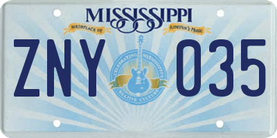 MS license plate ZNY035