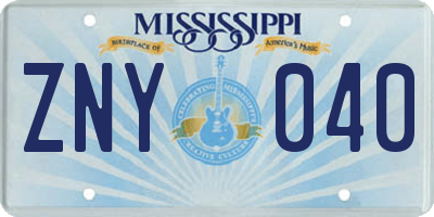 MS license plate ZNY040
