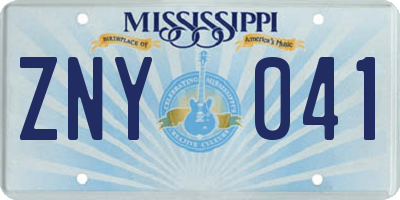 MS license plate ZNY041