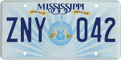 MS license plate ZNY042