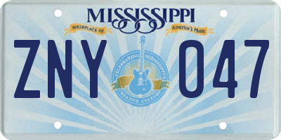 MS license plate ZNY047