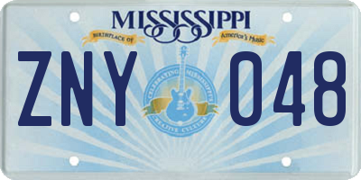 MS license plate ZNY048