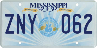 MS license plate ZNY062