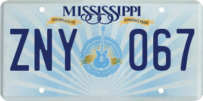 MS license plate ZNY067