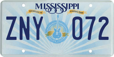 MS license plate ZNY072