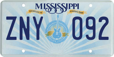 MS license plate ZNY092