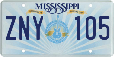 MS license plate ZNY105