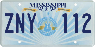 MS license plate ZNY112