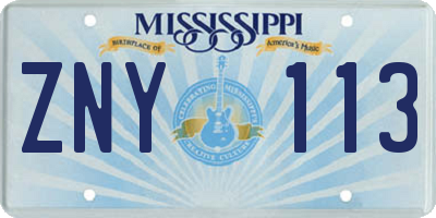 MS license plate ZNY113