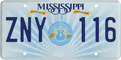 MS license plate ZNY116
