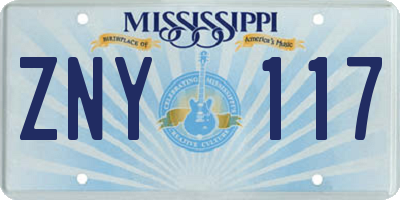 MS license plate ZNY117