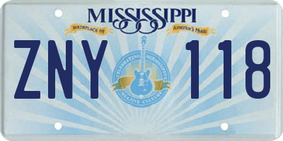 MS license plate ZNY118