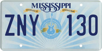 MS license plate ZNY130