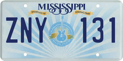 MS license plate ZNY131