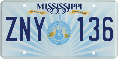 MS license plate ZNY136