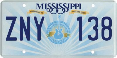 MS license plate ZNY138