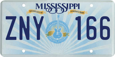 MS license plate ZNY166