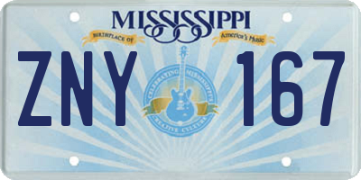 MS license plate ZNY167